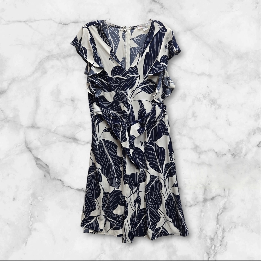 Liz‎ Claiborne Sun Dress Size 12 Navy Leaves Summer